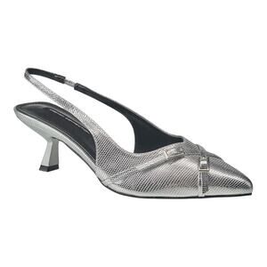 French Connection Women's Buckles Slingback Kitten Heel Pumps Silver Size 9
